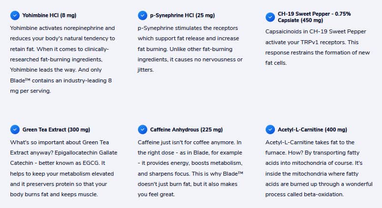Blade Fat Burner Ingredients