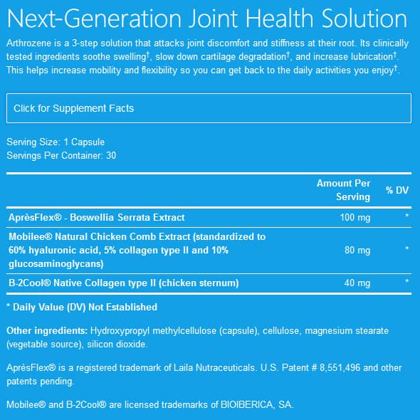 Arthrozene Supplement Facts