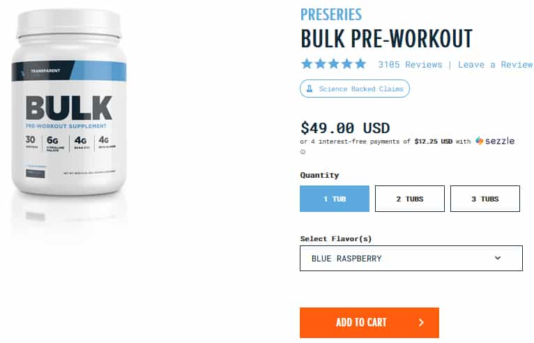 Transparent Labs BULK Pre-Workout Pricing