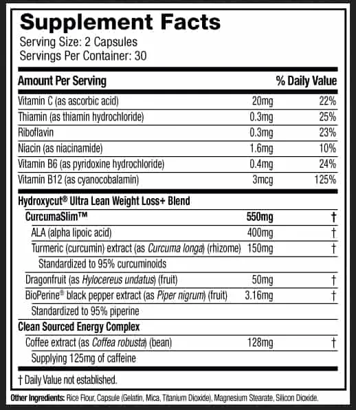 Hydroxycut Ultra Lean Ingredients