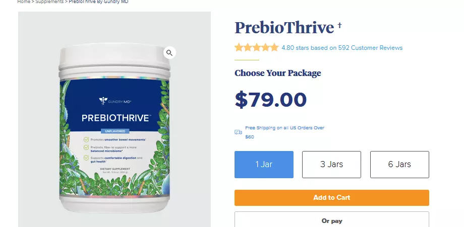 Gundry MD Prebiothrive Reviews - Pricing Package