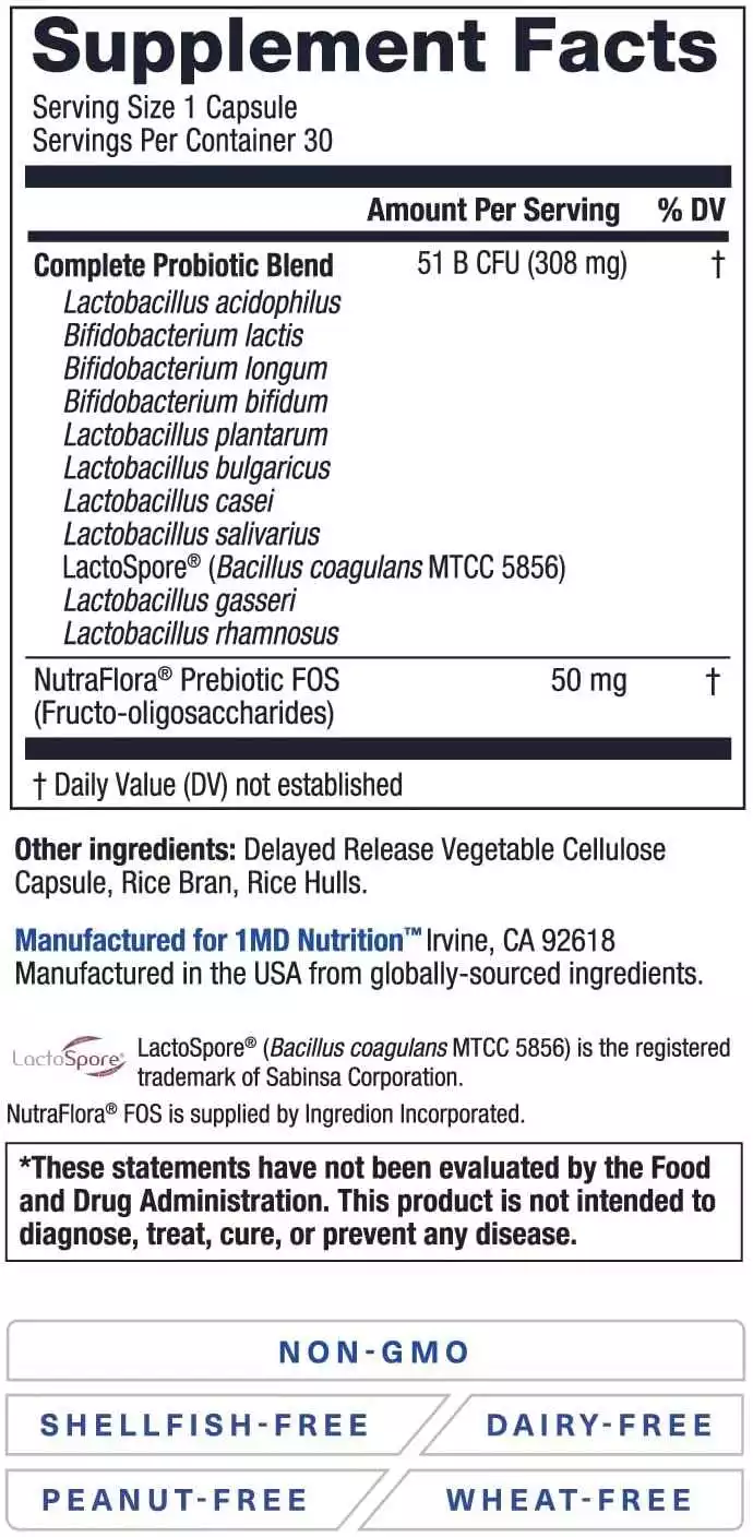 1MD Complete Probiotics Platinum Ingredients