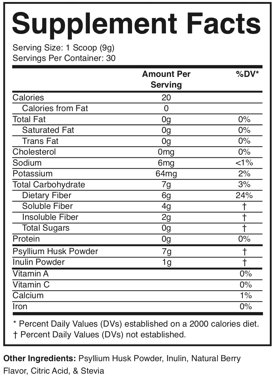 Divine Health's Fiber Zone Ingredients