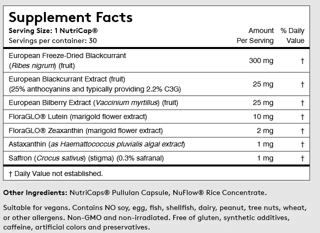 Performance Lab Vision Ingredients