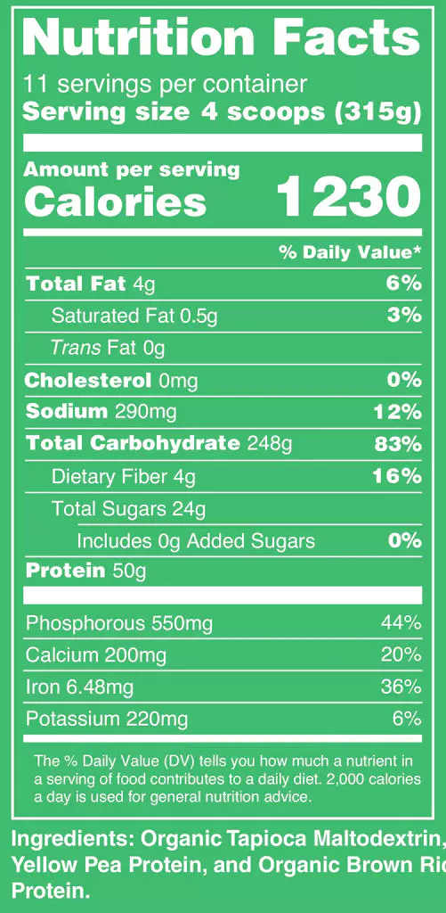 Nutrition Info of Vegan Naked Mass Review
