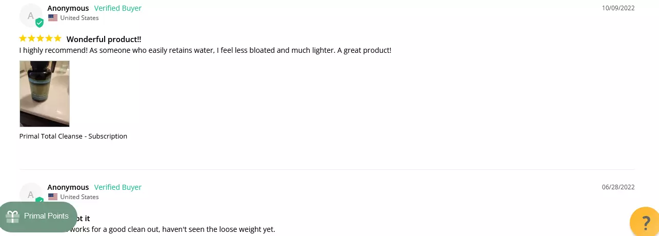 Customer Reviews of Primal Total Cleanse