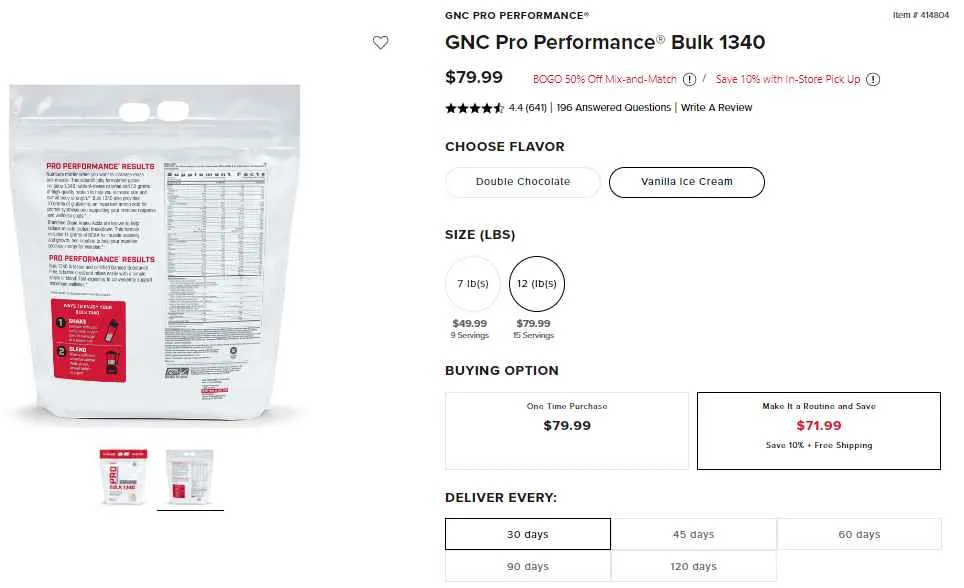 GNC Pro Performance Bulk 1340 Pricing